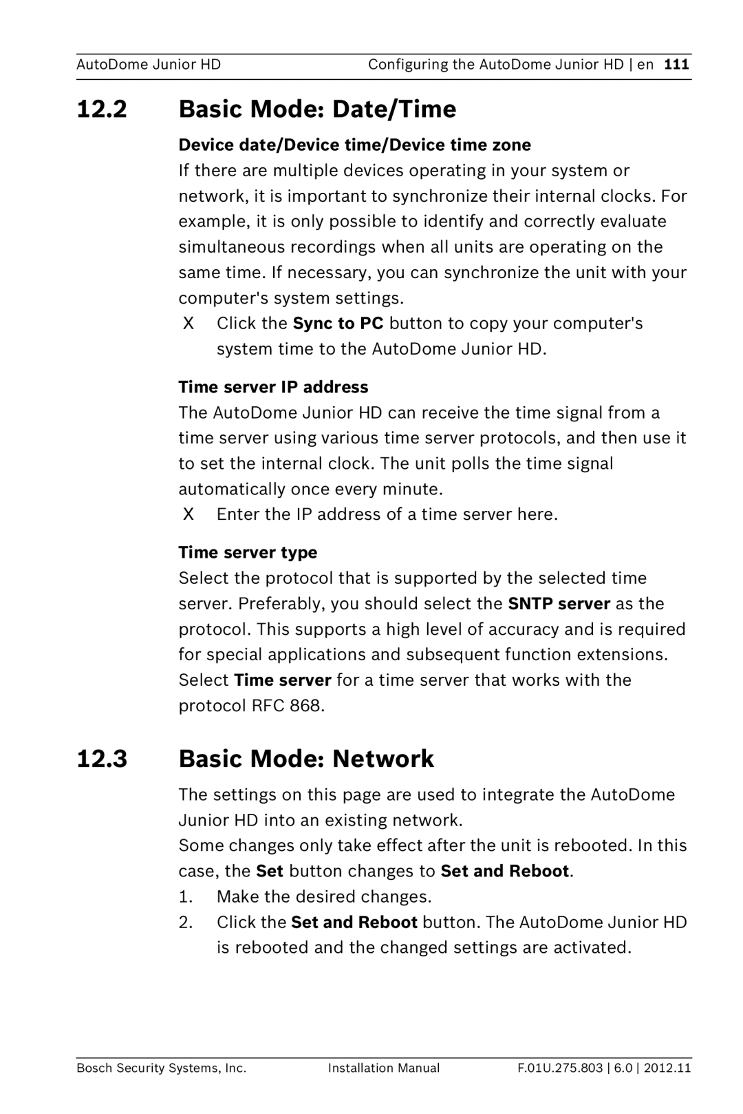 Bosch Appliances VJR SERIES Basic Mode Date/Time, Basic Mode Network, Device date/Device time/Device time zone 