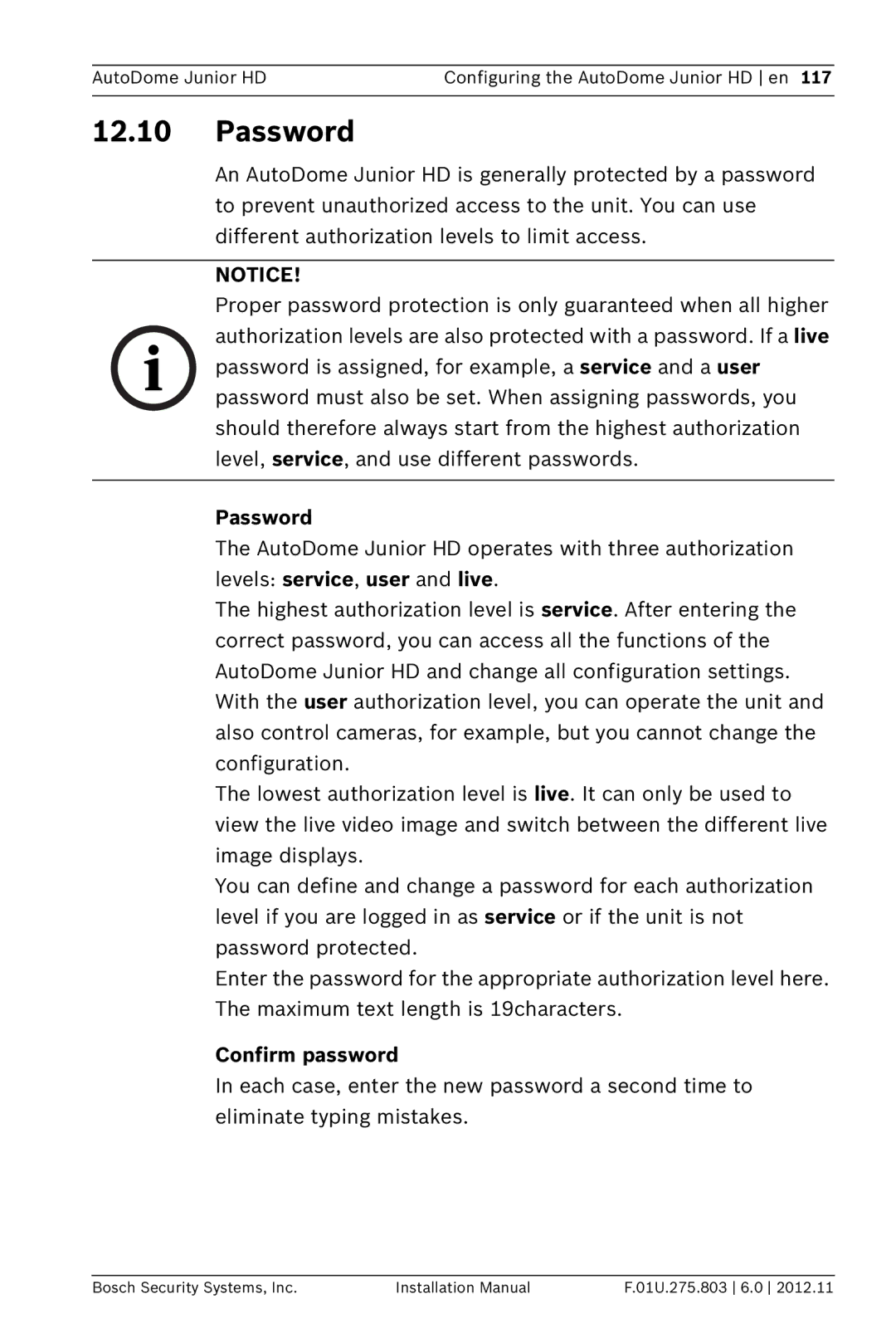 Bosch Appliances VJR SERIES installation manual Password 