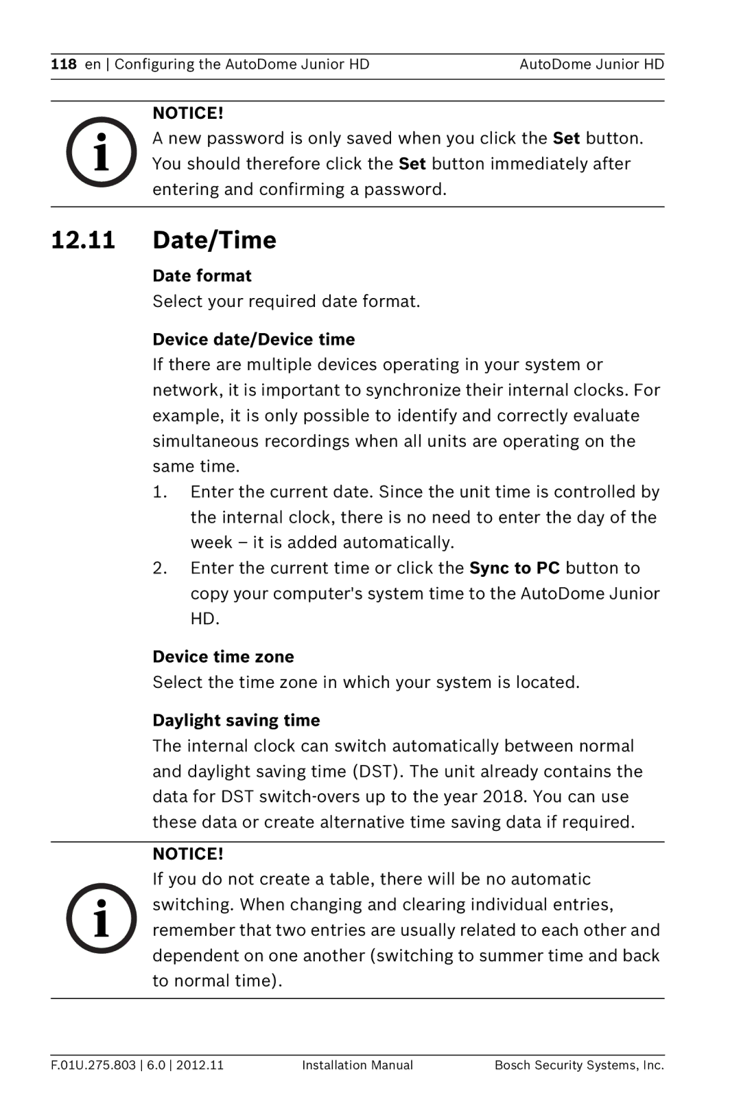 Bosch Appliances VJR SERIES Date/Time, Date format, Device date/Device time, Device time zone, Daylight saving time 