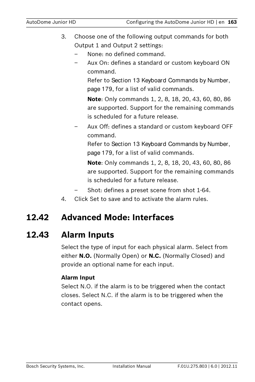 Bosch Appliances VJR SERIES installation manual Advanced Mode Interfaces Alarm Inputs 