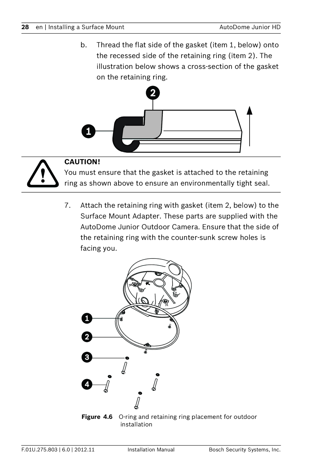 Bosch Appliances VJR SERIES installation manual O-ring and retaining ring placement for outdoor installation 