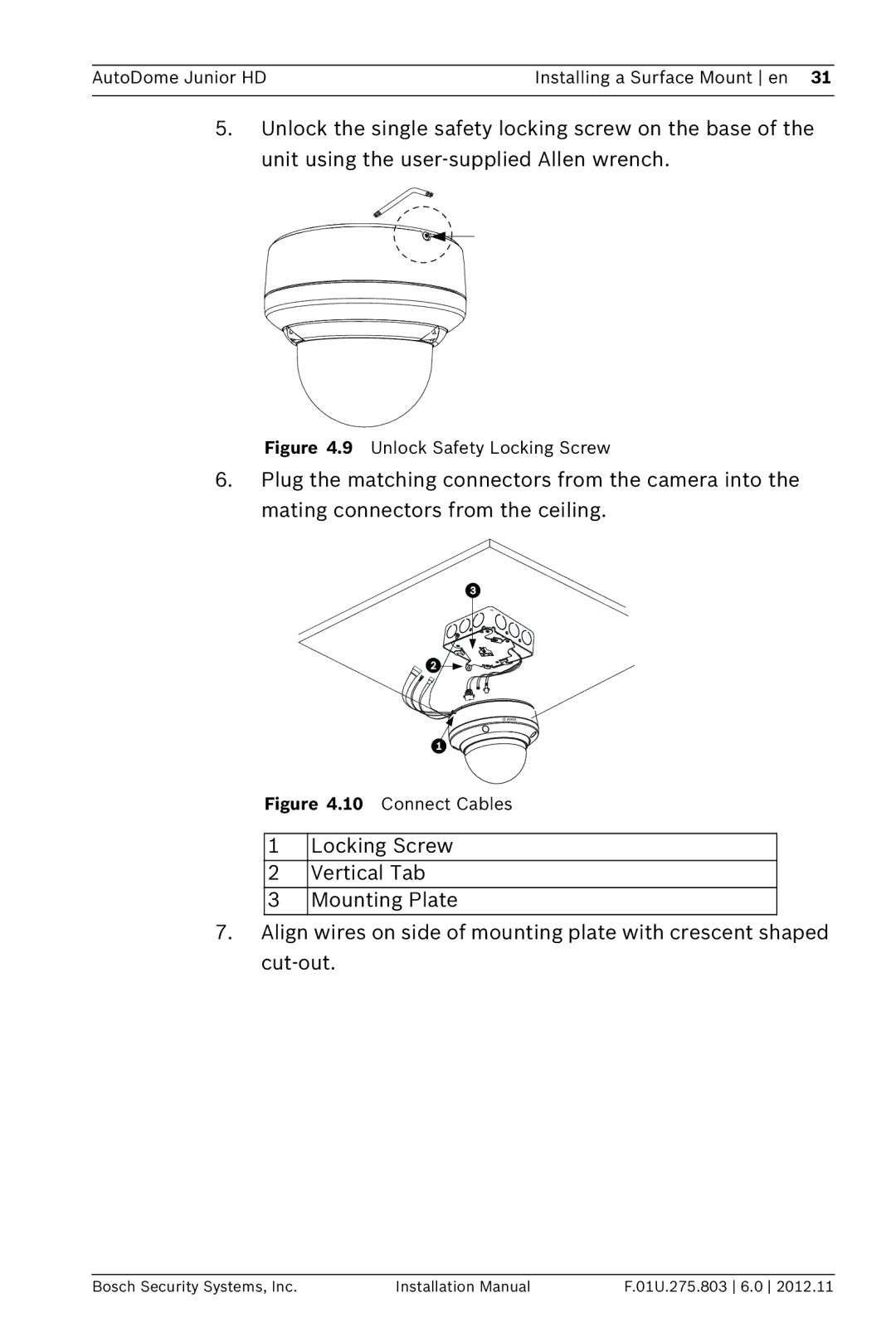 Bosch Appliances VJR SERIES installation manual Unlock Safety Locking Screw 