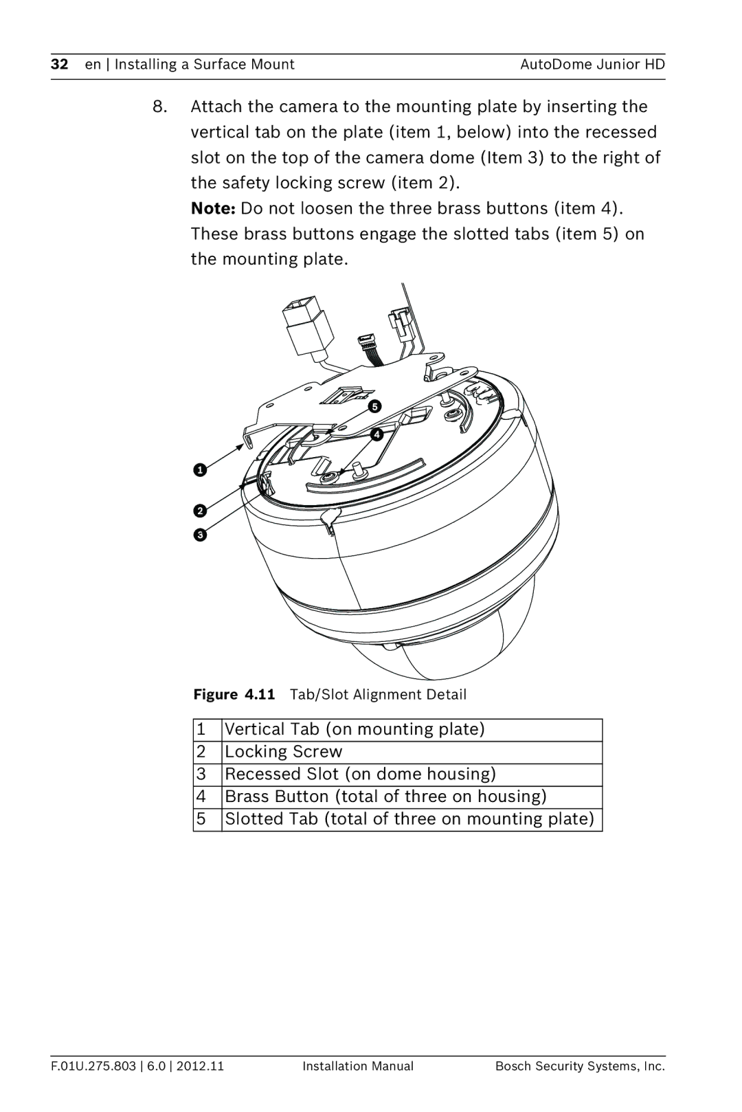 Bosch Appliances VJR SERIES installation manual Vertical Tab on mounting plate 