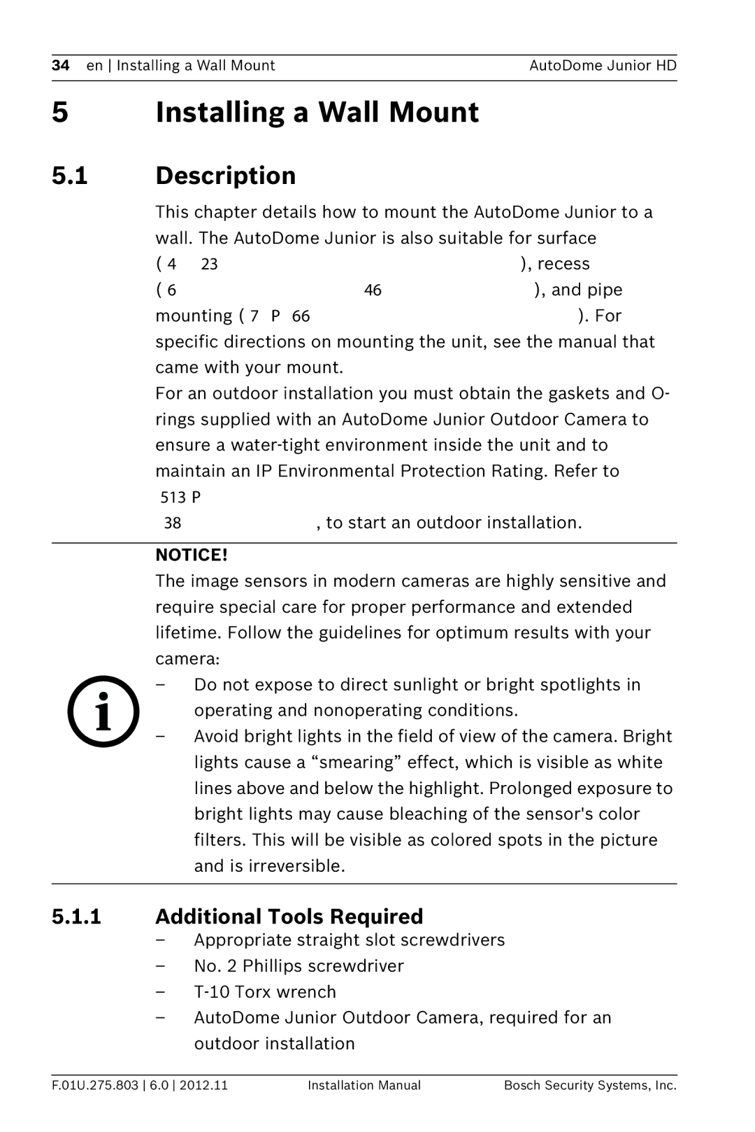 Bosch Appliances VJR SERIES installation manual Installing a Wall Mount, Description 