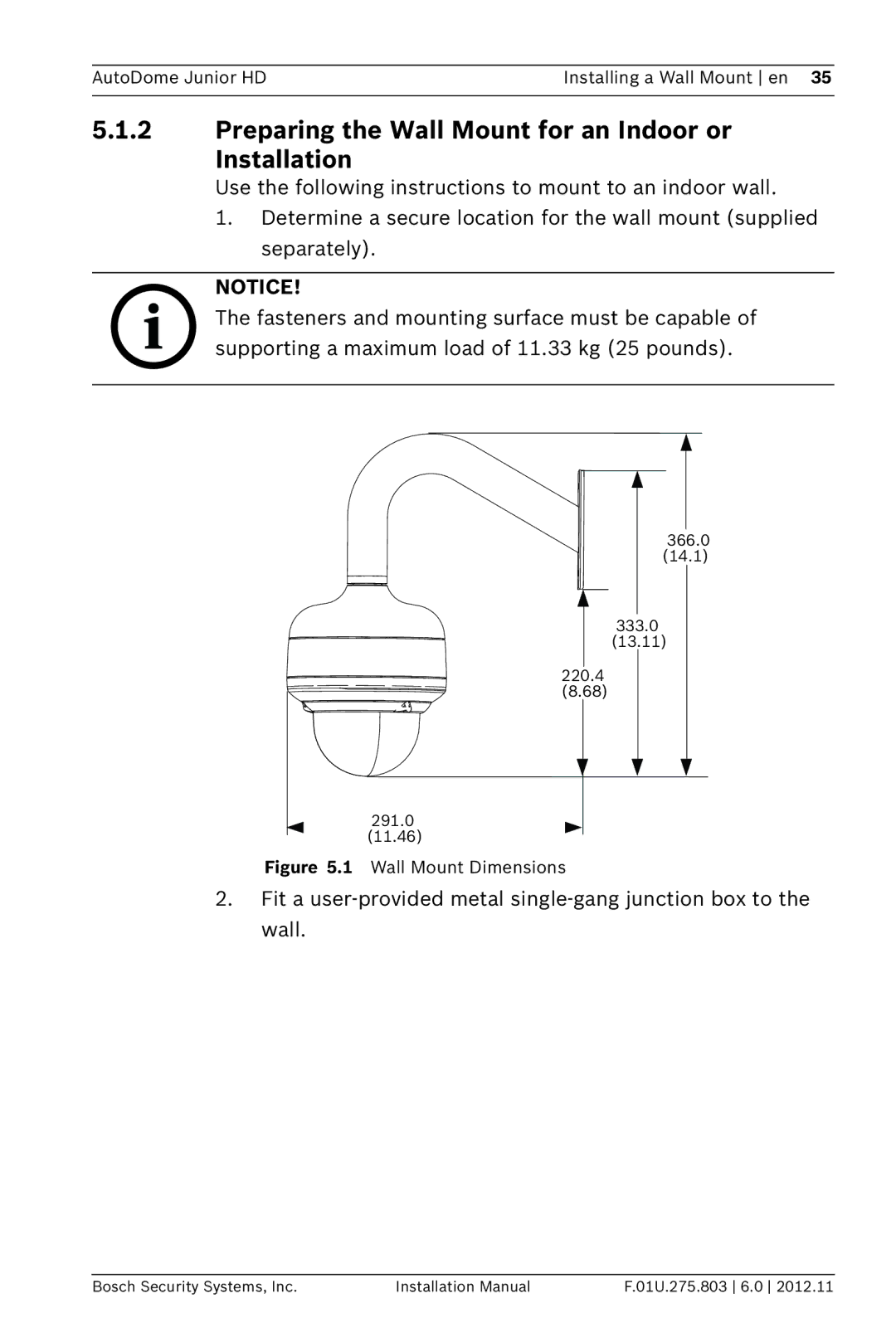 Bosch Appliances VJR SERIES Preparing the Wall Mount for an Indoor or Installation, Wall Mount Dimensions 