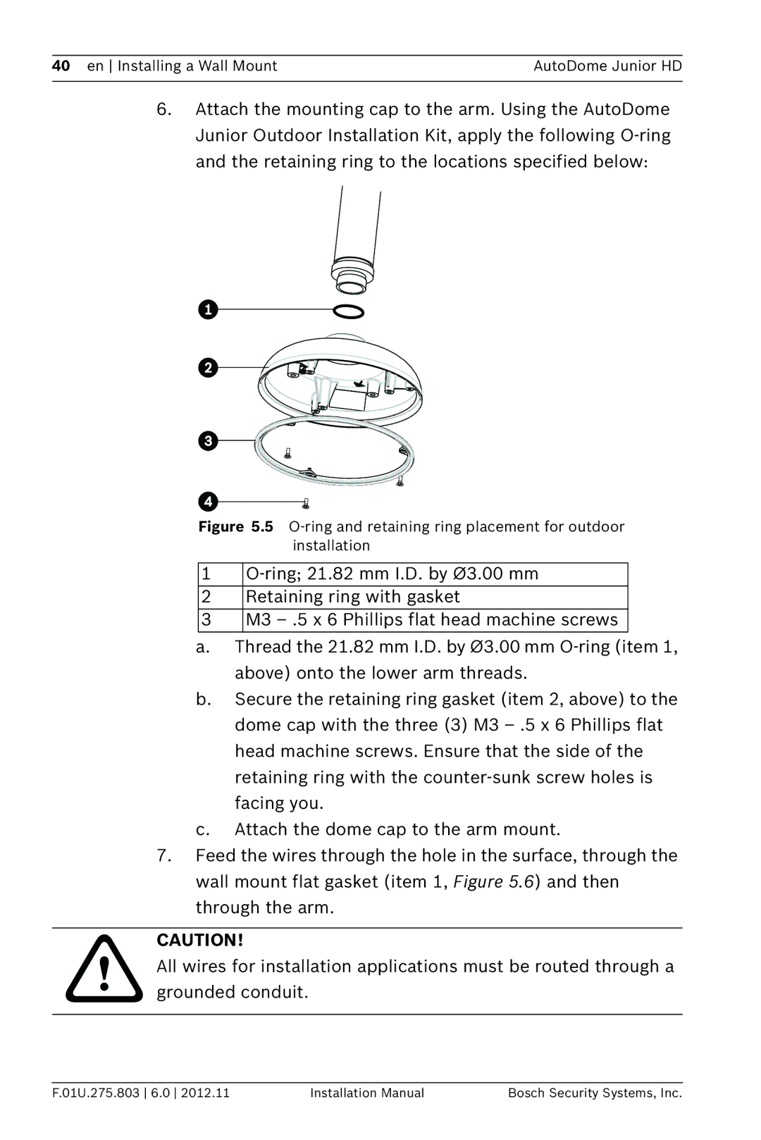 Bosch Appliances VJR SERIES installation manual O-ring and retaining ring placement for outdoor installation 
