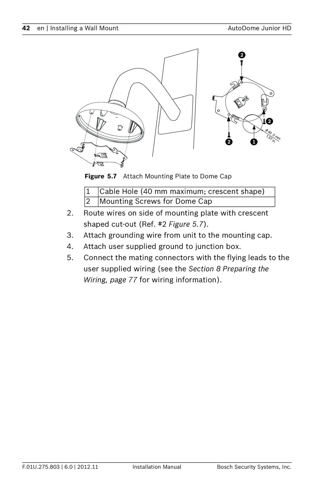 Bosch Appliances VJR SERIES installation manual Attach Mounting Plate to Dome Cap 