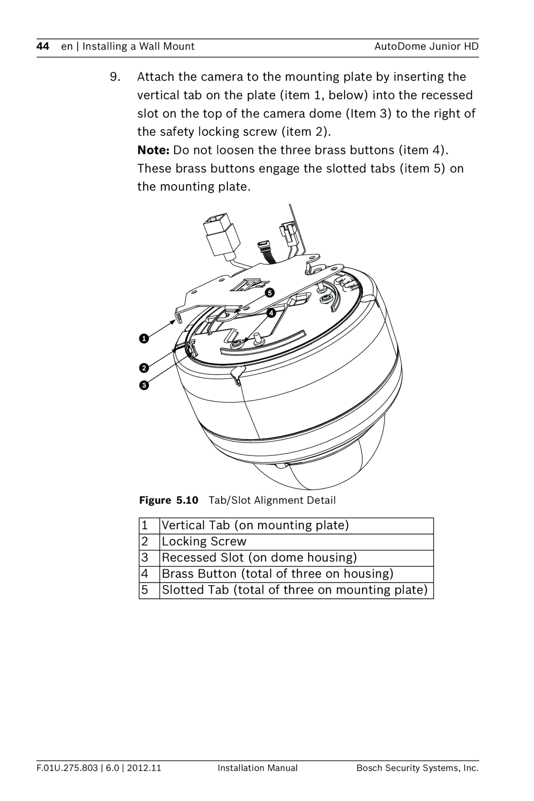 Bosch Appliances VJR SERIES installation manual 10 Tab/Slot Alignment Detail 