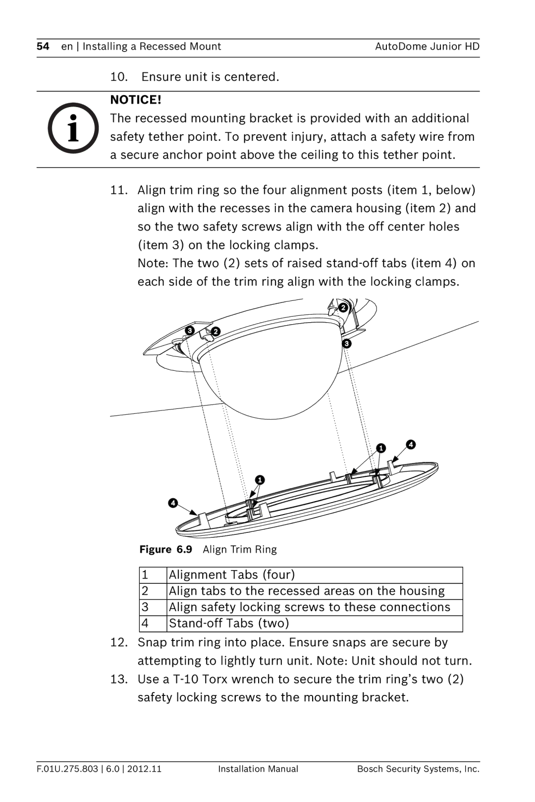 Bosch Appliances VJR SERIES installation manual Align Trim Ring 