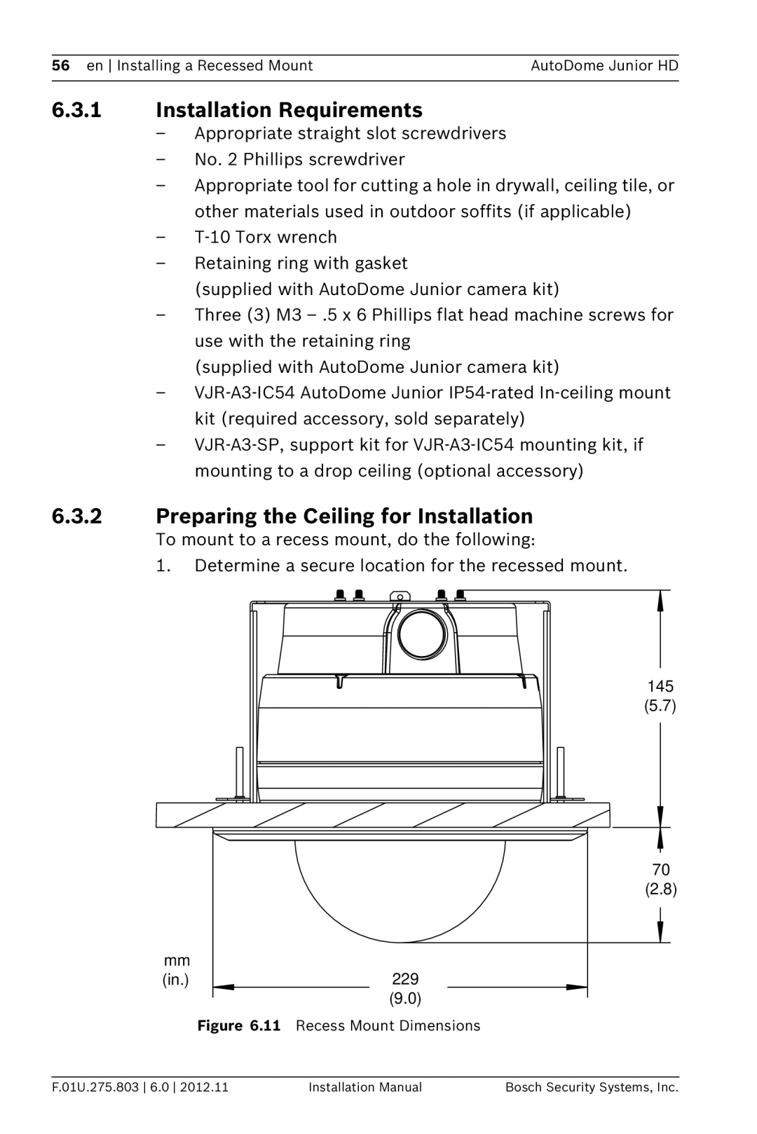 Bosch Appliances VJR SERIES installation manual Installation Requirements, In.229 