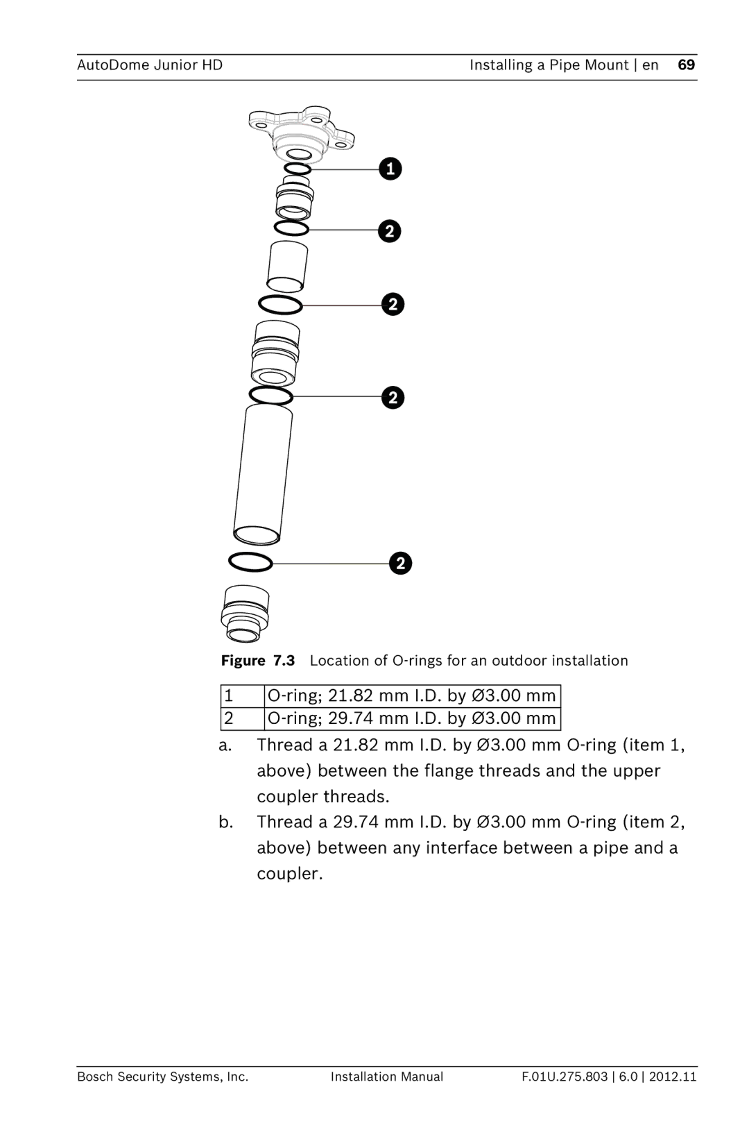 Bosch Appliances VJR SERIES installation manual Location of O-rings for an outdoor installation 