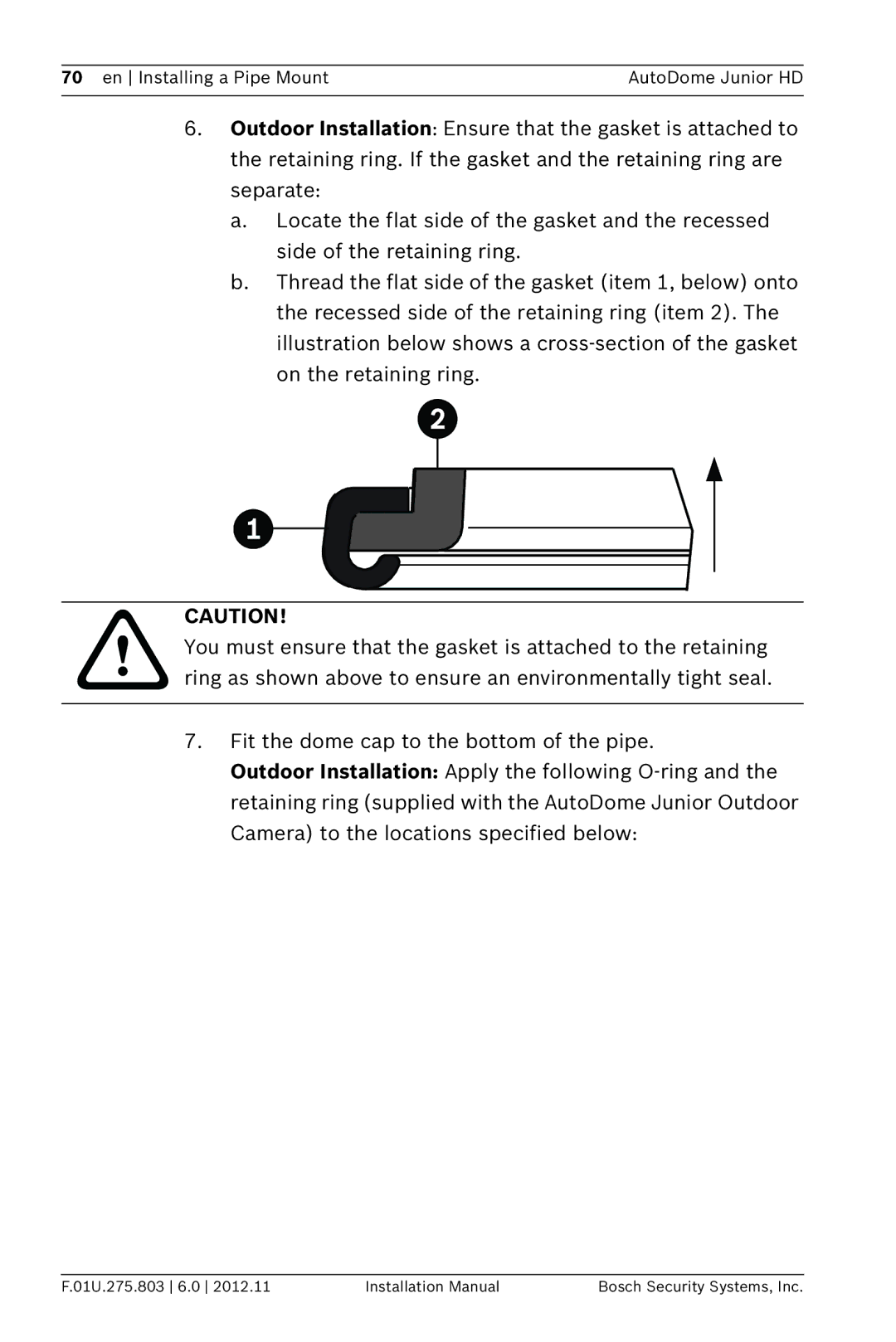 Bosch Appliances VJR SERIES installation manual En Installing a Pipe Mount AutoDome Junior HD 