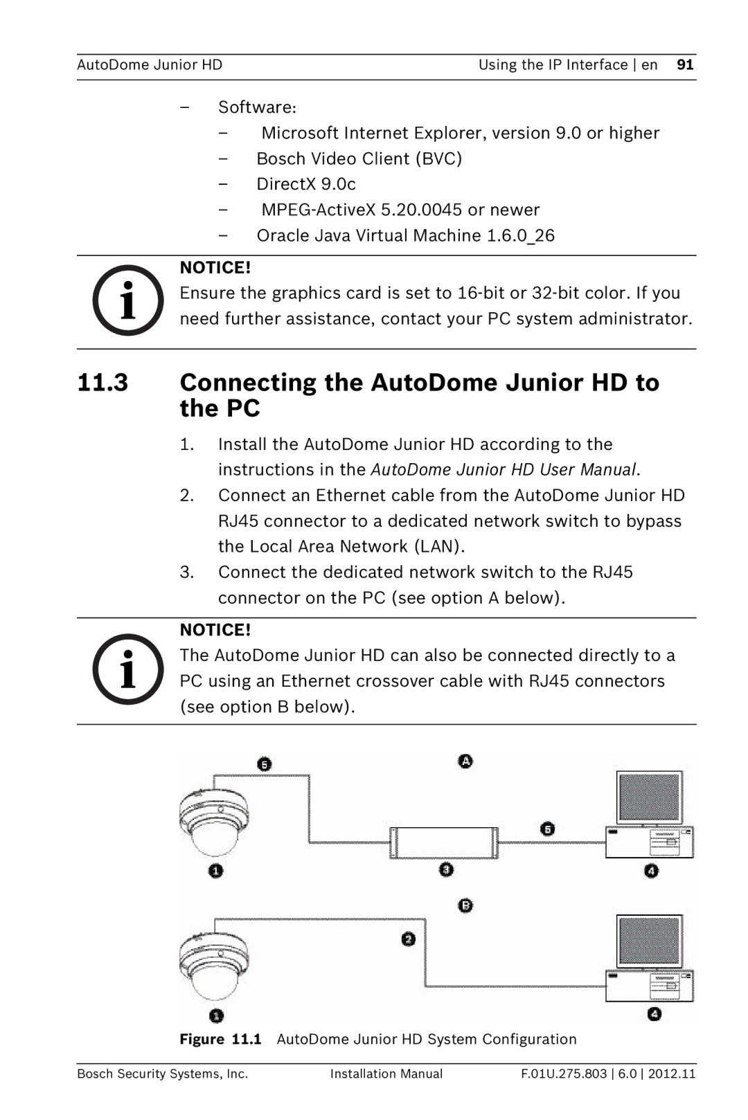 Bosch Appliances VJR SERIES Connecting the AutoDome Junior HD to the PC, AutoDome Junior HD System Configuration 