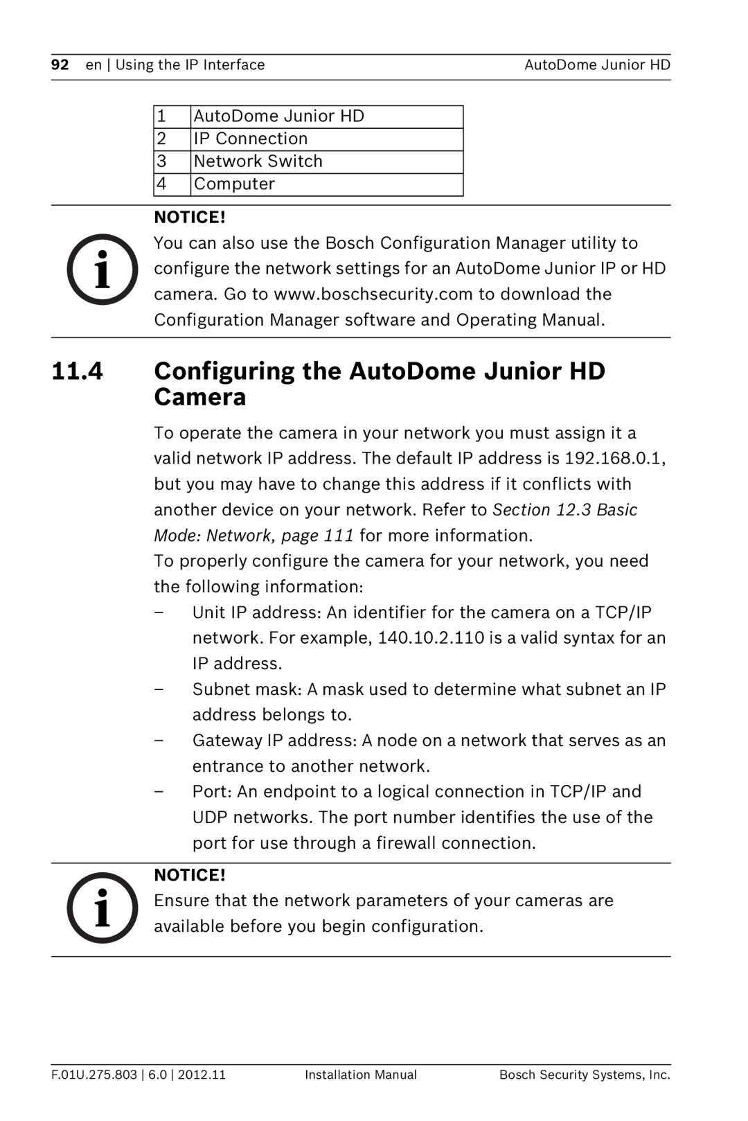 Bosch Appliances VJR SERIES installation manual Configuring the AutoDome Junior HD Camera 