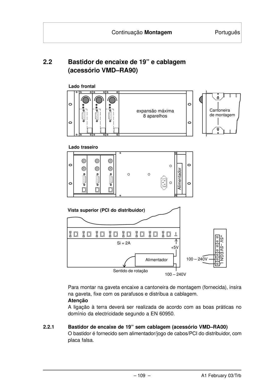 Bosch Appliances VMD01 M50 PAL, VMD01 M60 NTSC manual Bastidor de encaixe de 19 e cablagem acessório VMD-RA90 