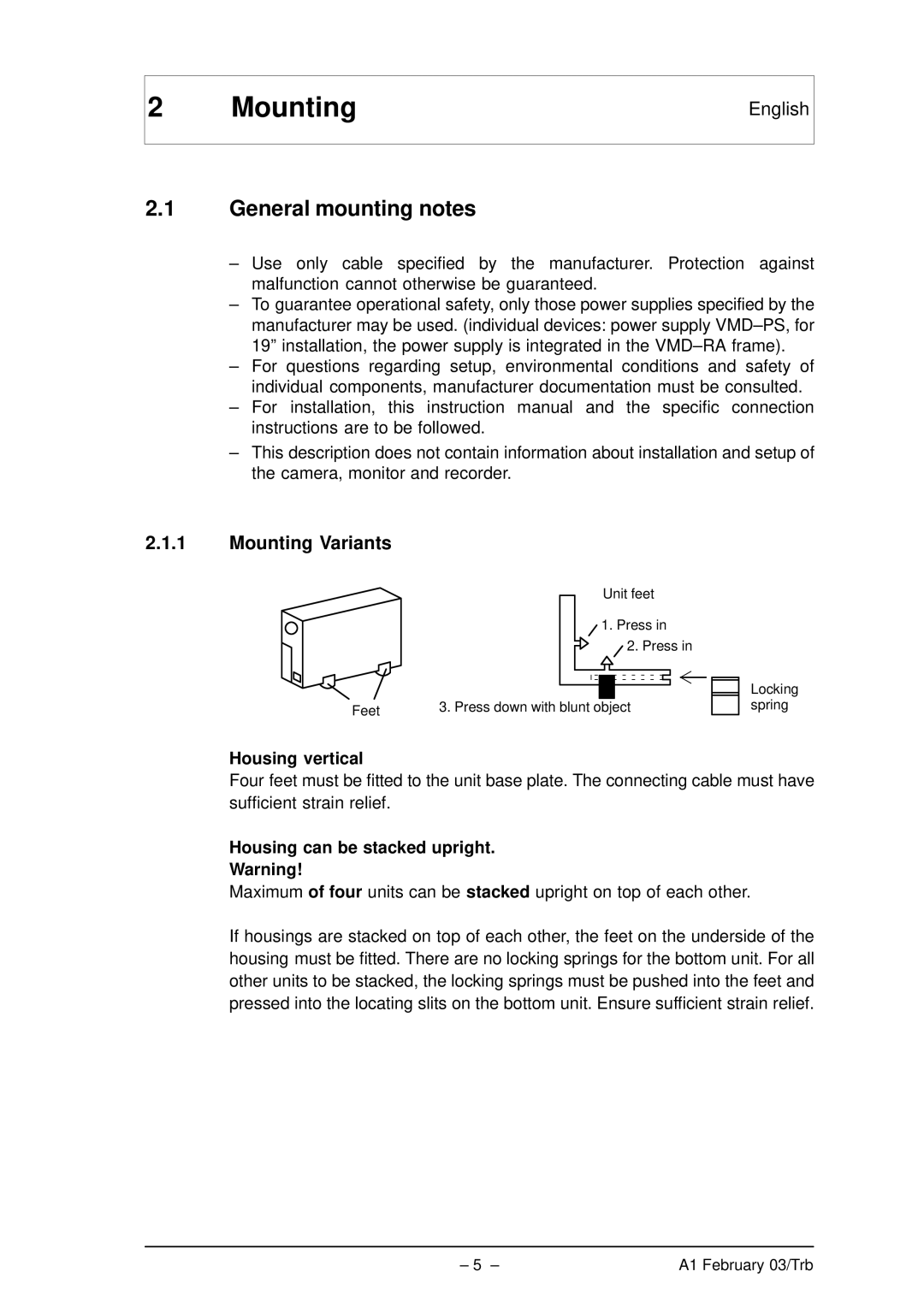 Bosch Appliances VMD01 M50 PAL, VMD01 M60 NTSC manual General mounting notes, Mounting Variants, Housing vertical 