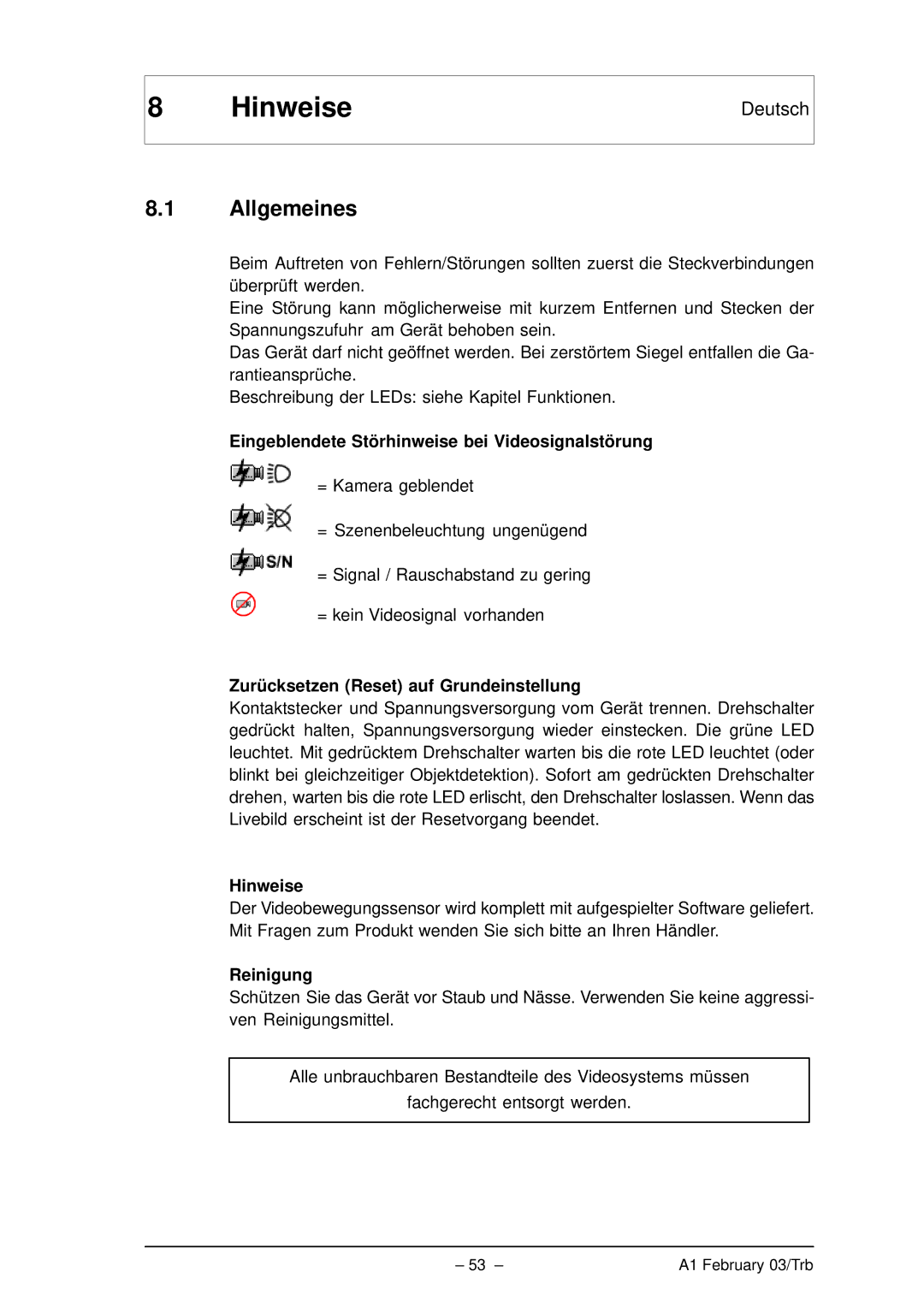 Bosch Appliances VMD01 M50 PAL, VMD01 M60 NTSC manual Hinweise, Allgemeines 