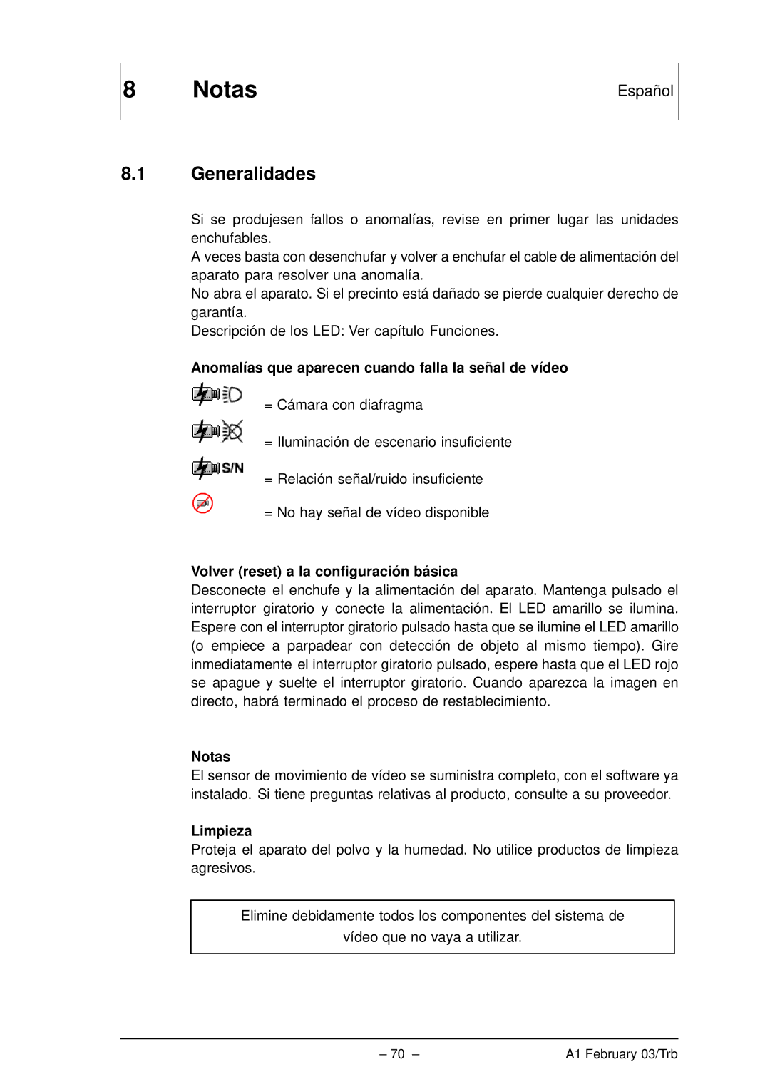 Bosch Appliances VMD01 M60 NTSC, VMD01 M50 PAL manual Notas, Generalidades 