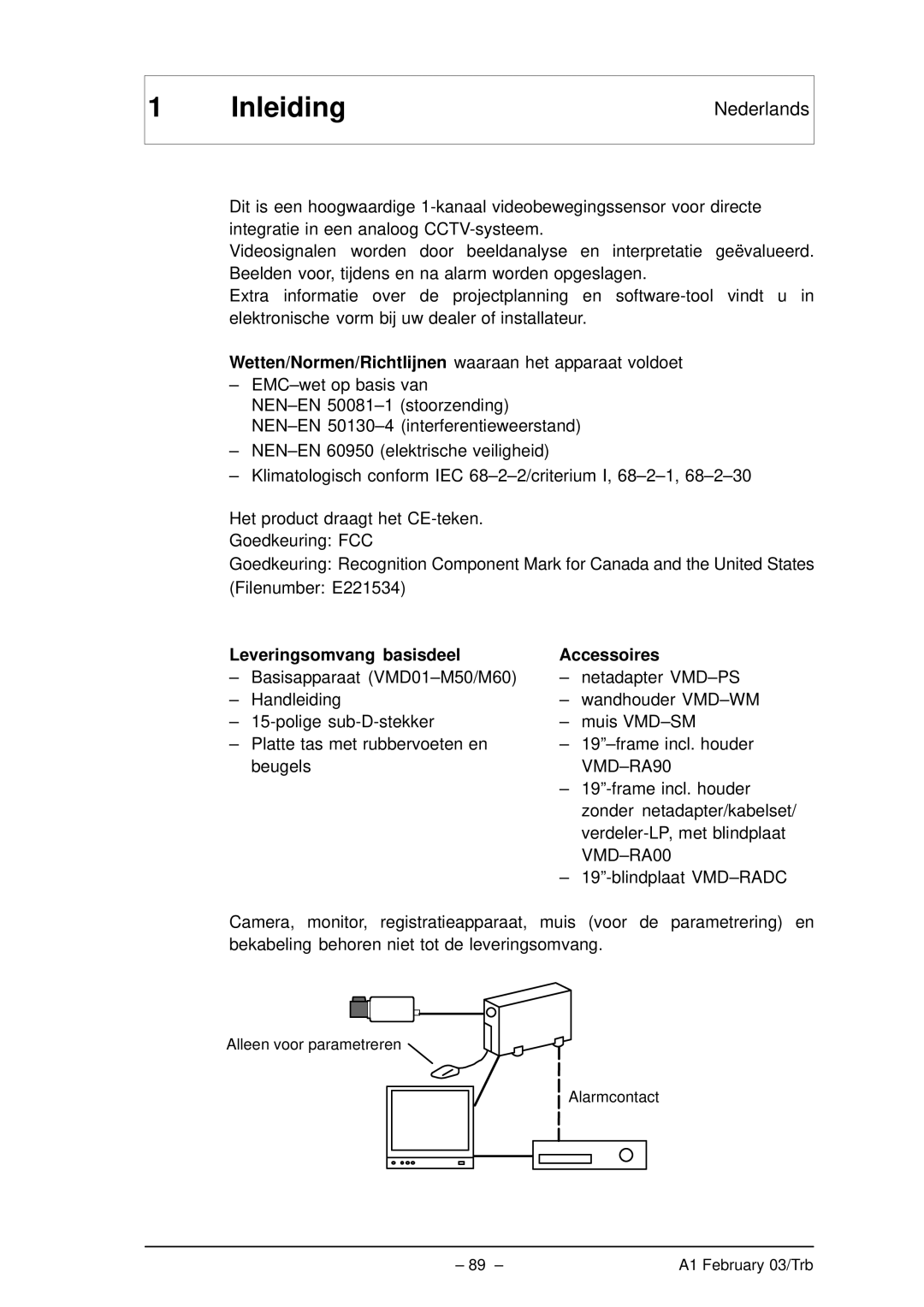 Bosch Appliances VMD01 M50 PAL, VMD01 M60 NTSC manual Inleiding, Leveringsomvang basisdeel Accessoires 