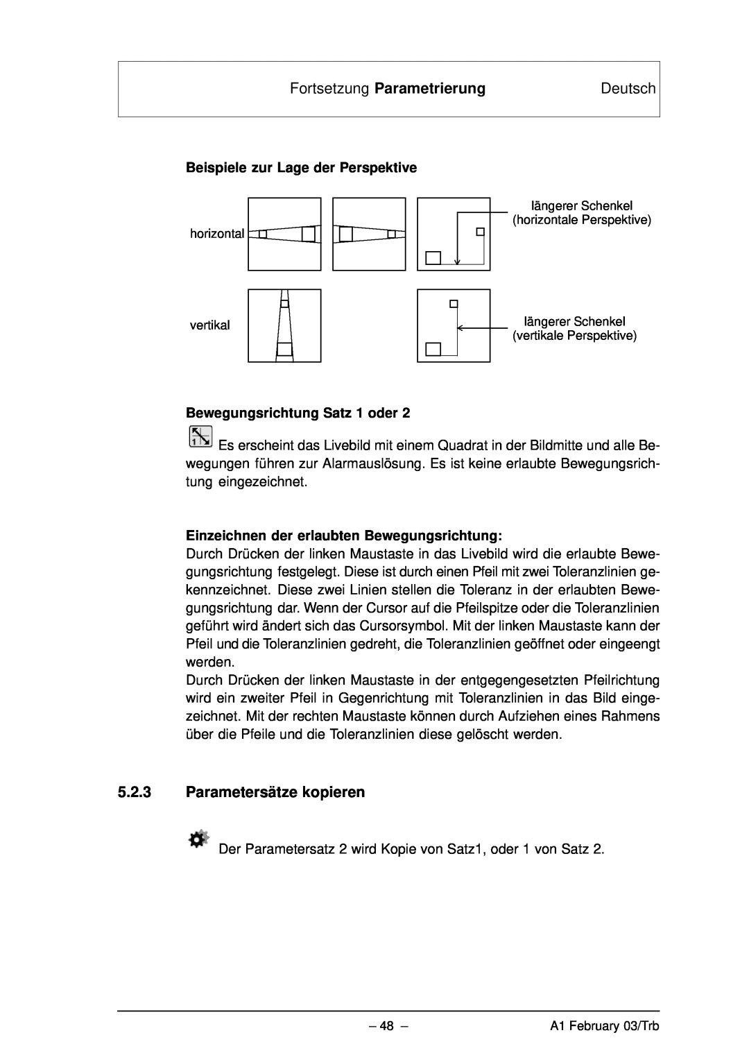 Bosch Appliances VMD01 M60 NTSC, VMD01 M50 PAL manual Fortsetzung Parametrierung, Deutsch, 5.2.3Parametersätze kopieren 