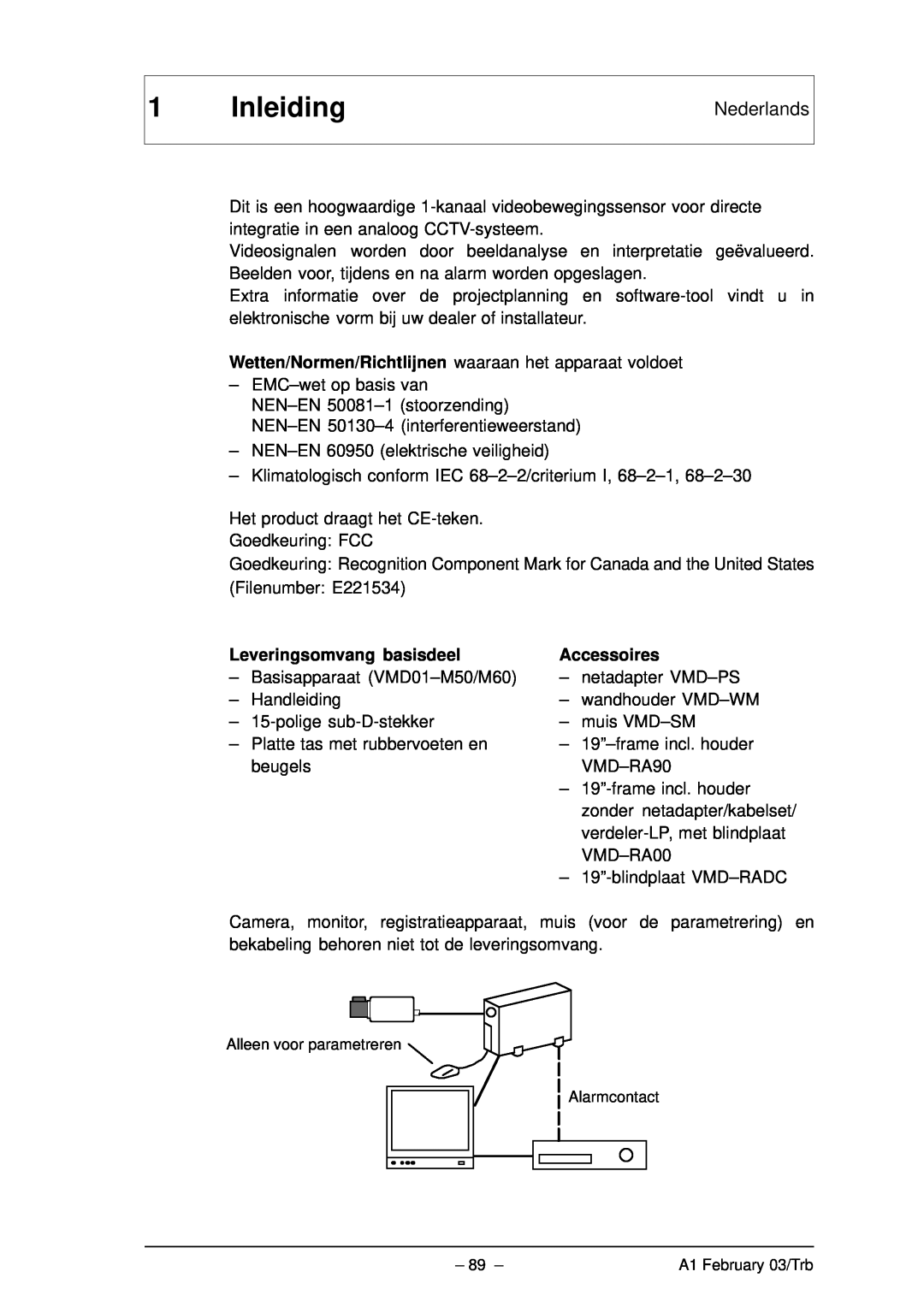 Bosch Appliances VMD01 M50 PAL, VMD01 M60 NTSC manual Inleiding, Nederlands, Leveringsomvang basisdeel, Accessoires 