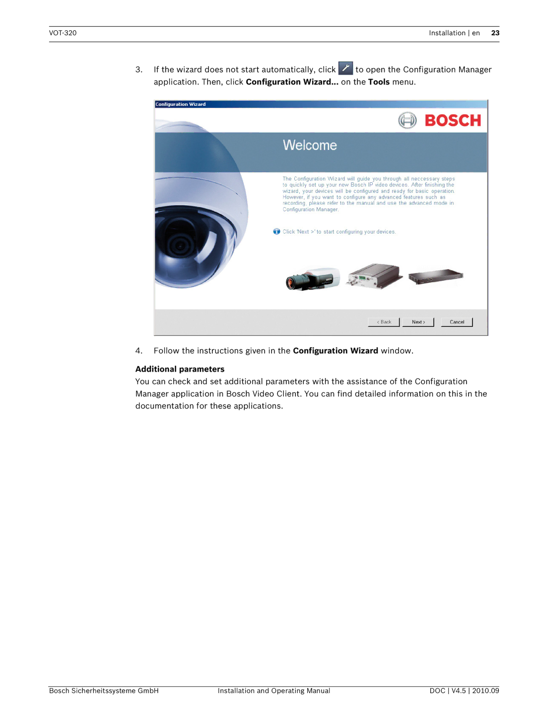 Bosch Appliances VOT-320 manual Additional parameters 