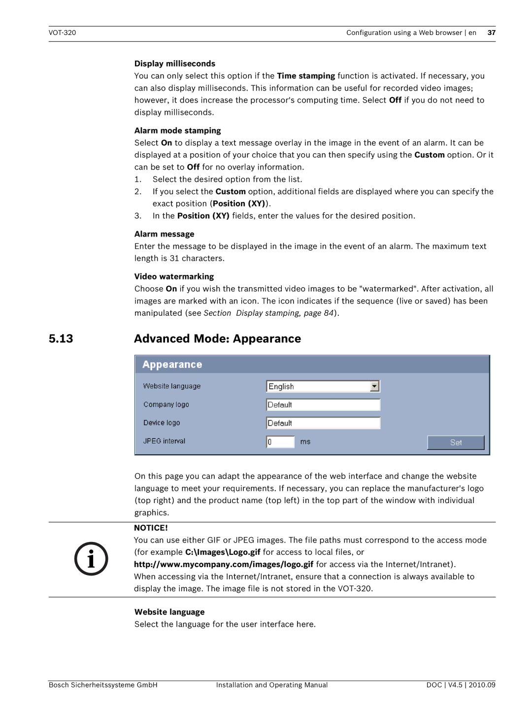 Bosch Appliances VOT-320 manual Advanced Mode Appearance 