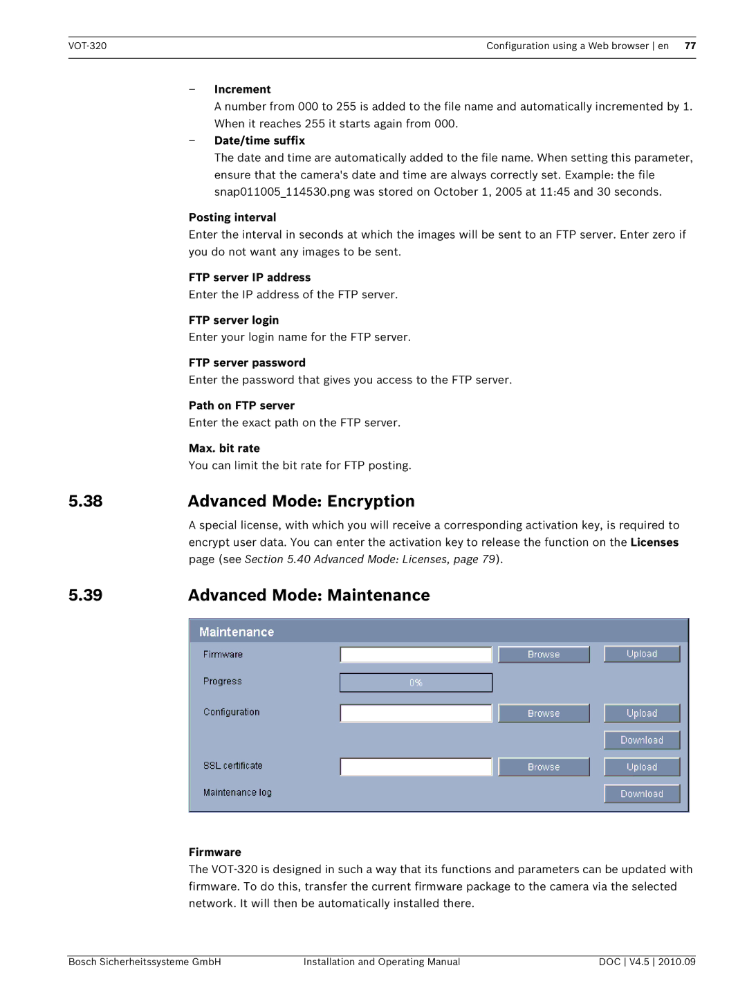 Bosch Appliances VOT-320 manual Advanced Mode Encryption, Advanced Mode Maintenance 