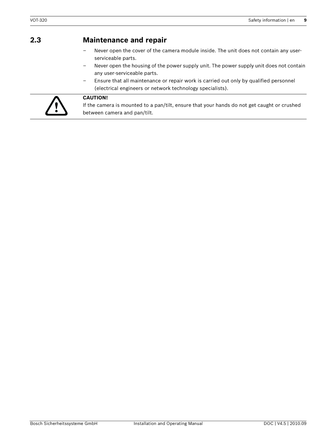 Bosch Appliances VOT-320 manual 3Maintenance and repair 