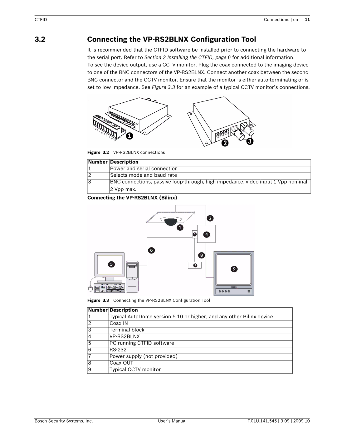 Bosch Appliances VP-CFGSFT user manual 2Connecting the VP-RS2BLNX Configuration Tool, Connecting the VP-RS2BLNX Bilinx 