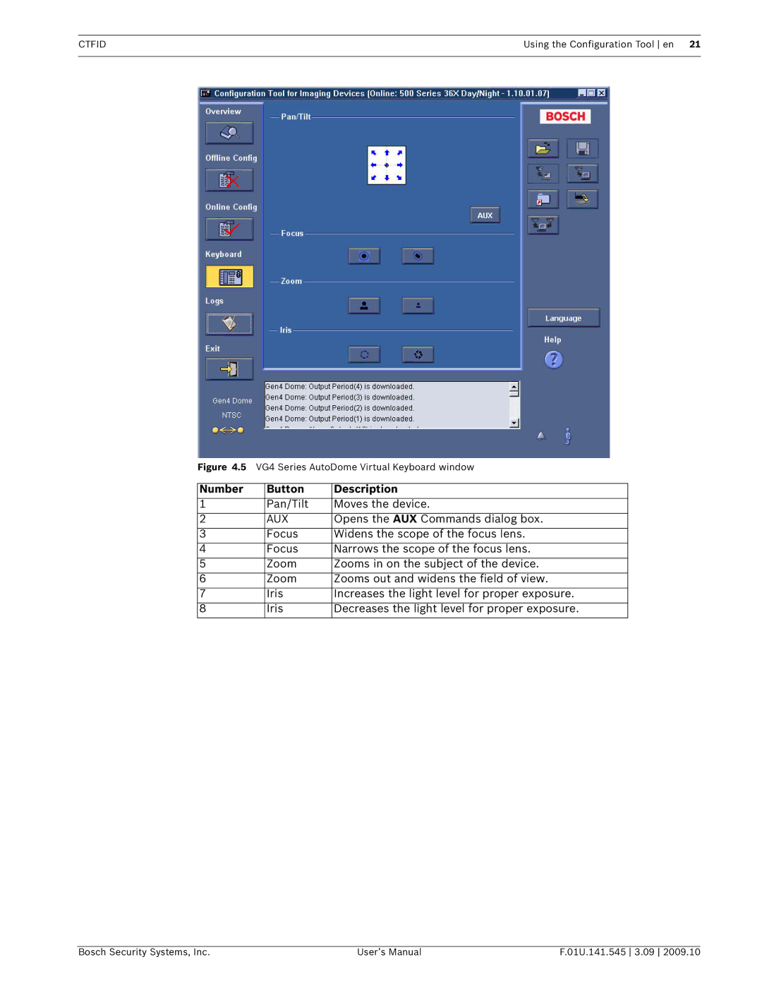 Bosch Appliances VP-CFGSFT user manual Number Button Description, Aux 