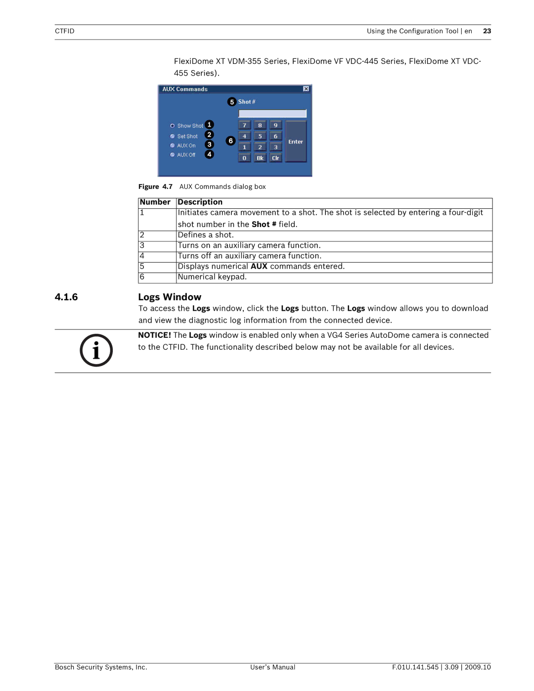 Bosch Appliances VP-CFGSFT user manual 6Logs Window 