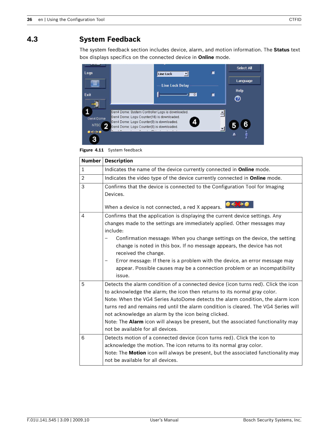 Bosch Appliances VP-CFGSFT user manual System Feedback, Number Description 