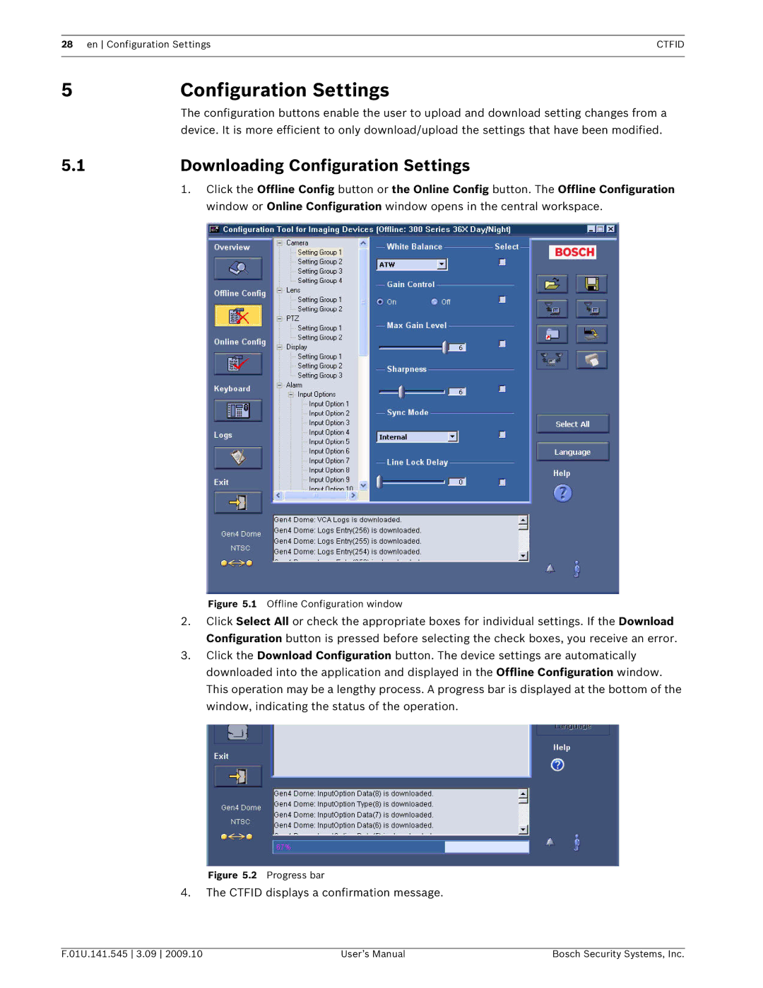 Bosch Appliances VP-CFGSFT user manual Downloading Configuration Settings 