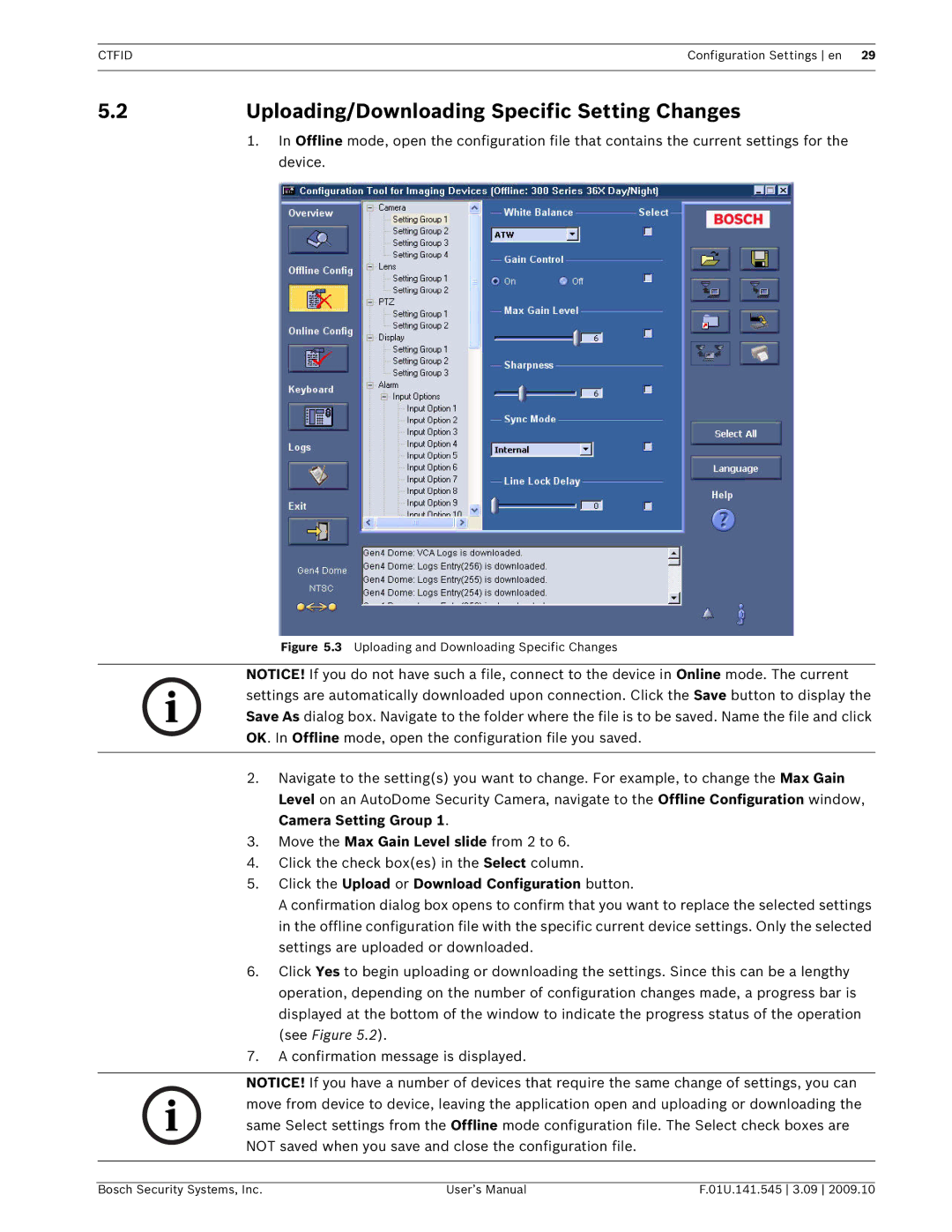 Bosch Appliances VP-CFGSFT user manual 2Uploading/Downloading Specific Setting Changes 