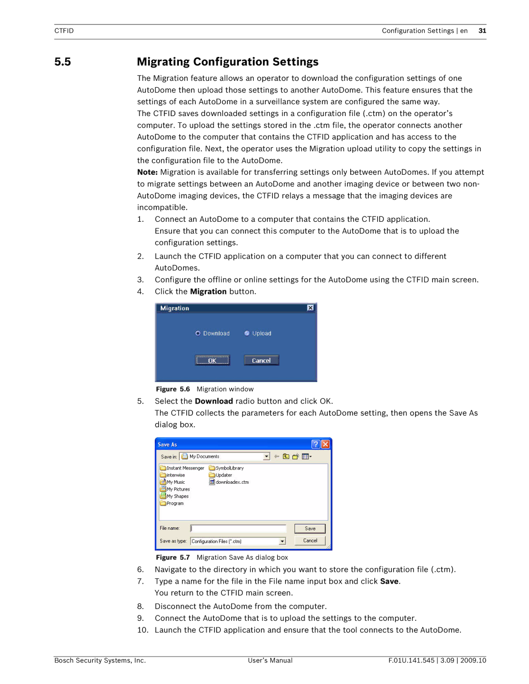 Bosch Appliances VP-CFGSFT user manual Migrating Configuration Settings, Migration window 