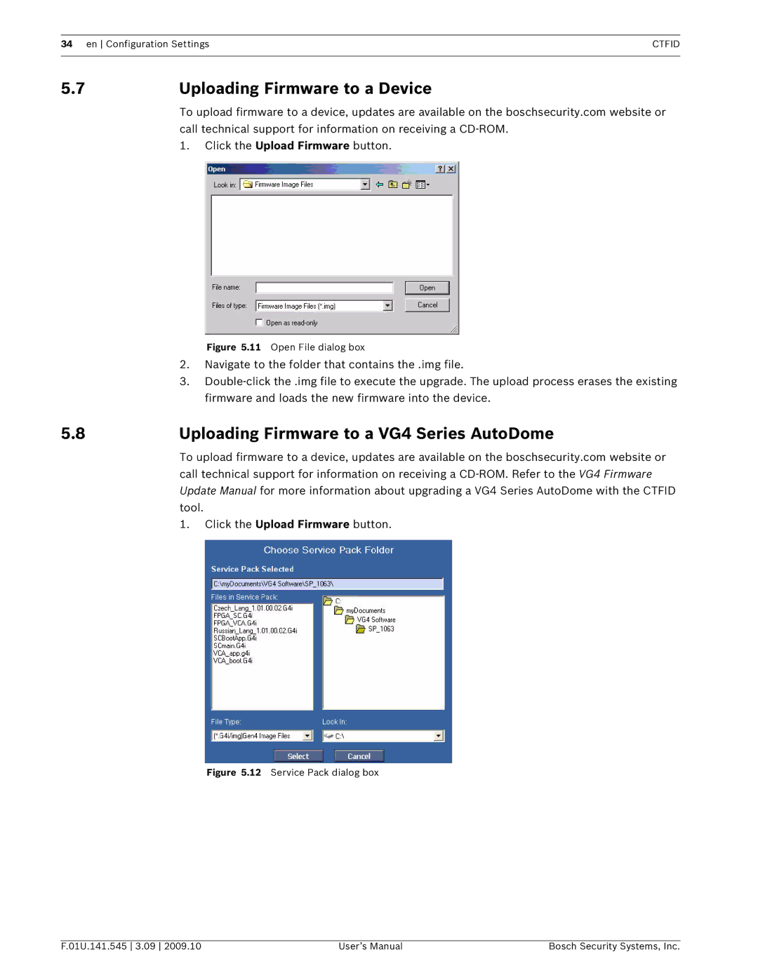 Bosch Appliances VP-CFGSFT user manual Uploading Firmware to a Device, Uploading Firmware to a VG4 Series AutoDome 