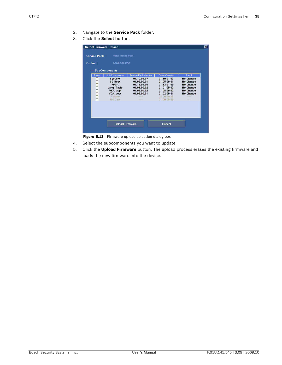 Bosch Appliances VP-CFGSFT user manual Navigate to the Service Pack folder Click the Select button 