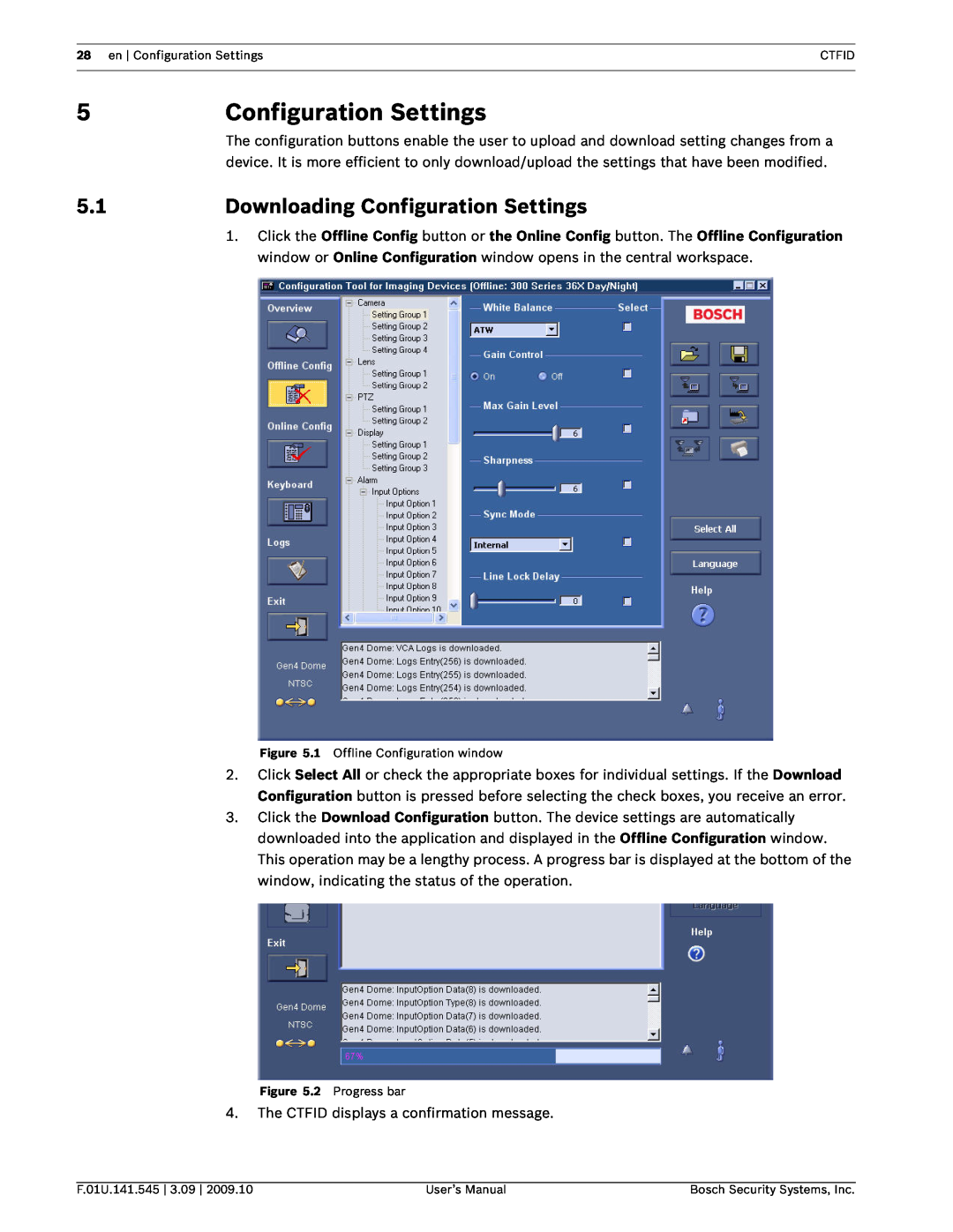 Bosch Appliances VP-CFGSFT user manual Downloading Configuration Settings 