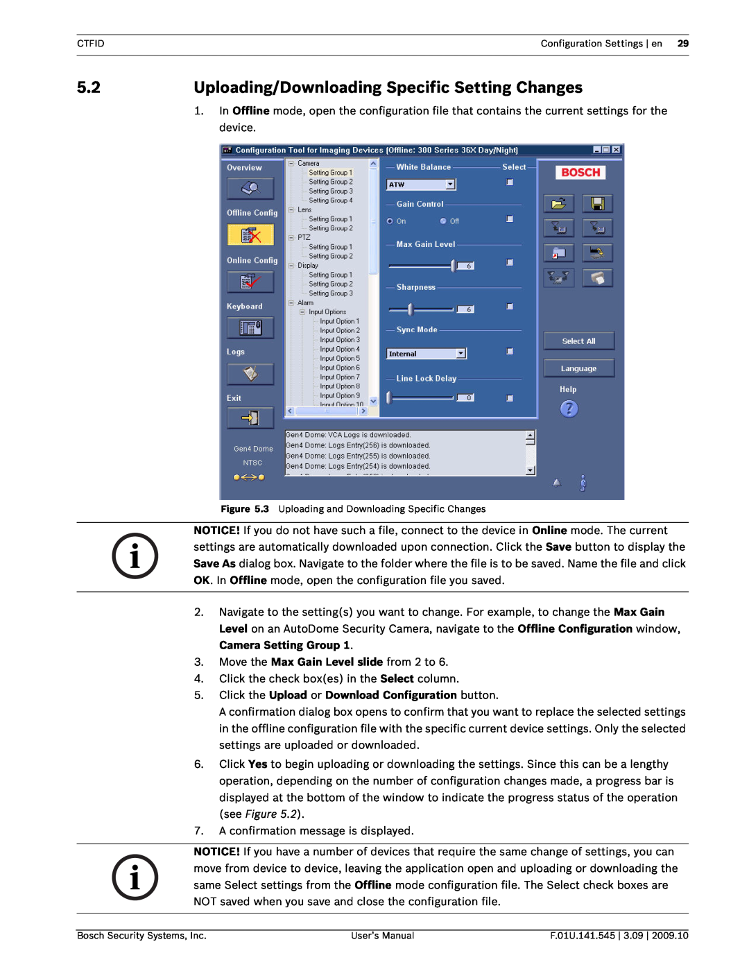 Bosch Appliances VP-CFGSFT user manual 5.2Uploading/Downloading Specific Setting Changes 