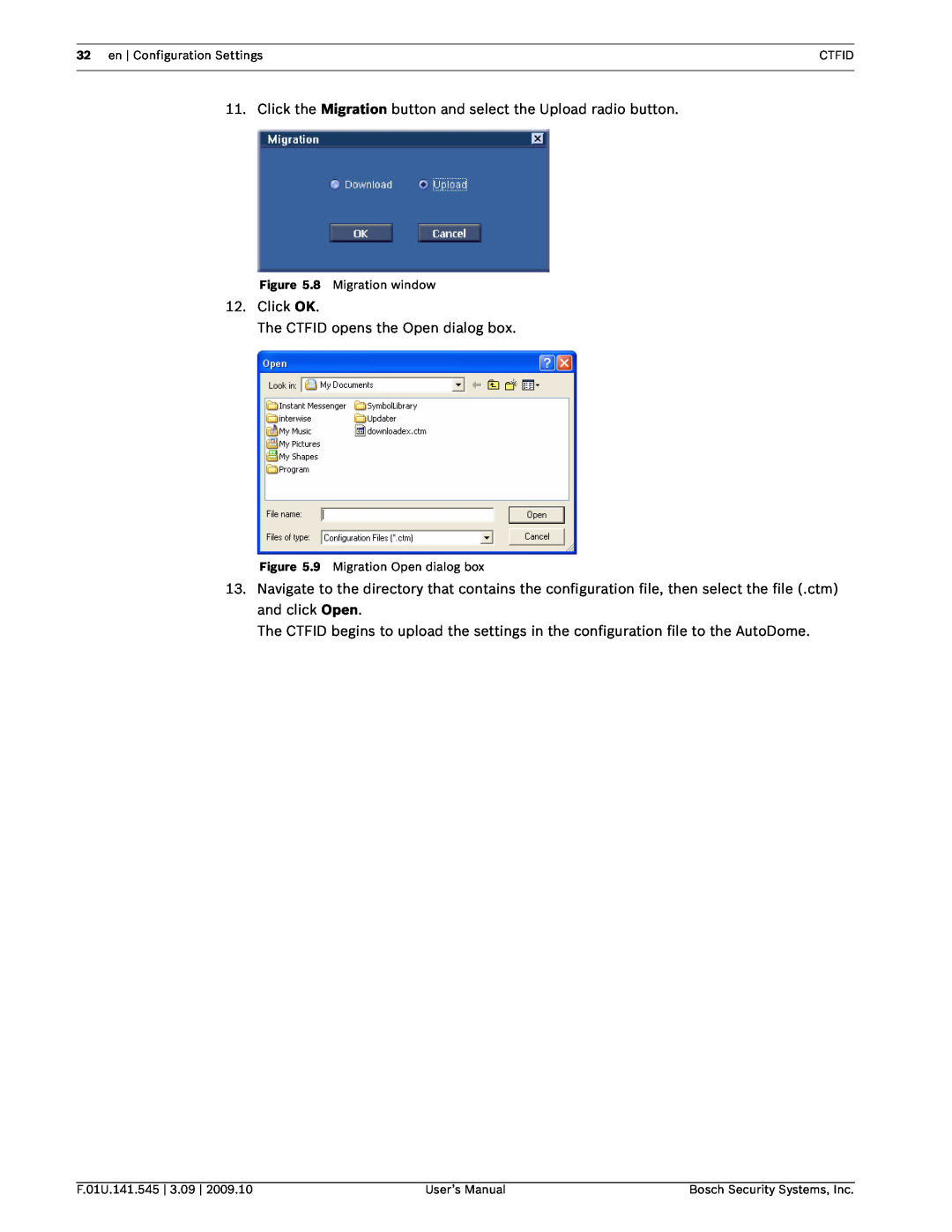 Bosch Appliances VP-CFGSFT user manual Click OK The CTFID opens the Open dialog box 
