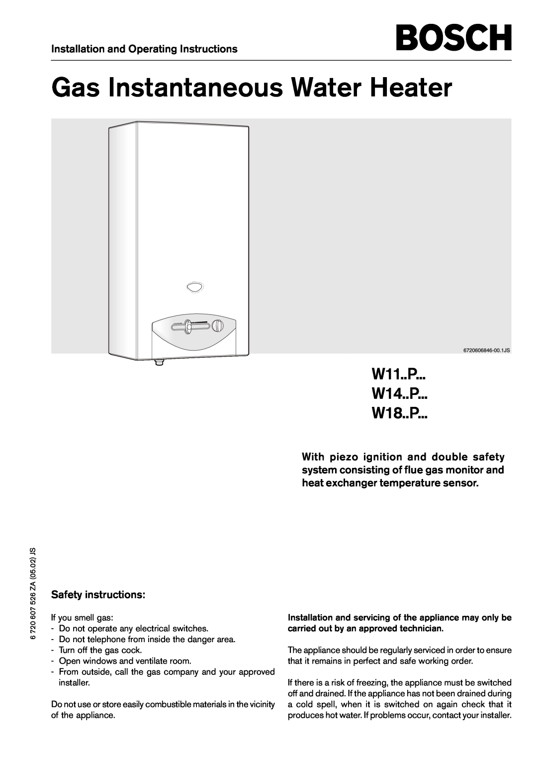 Bosch Appliances W11P manual Installation and Operating Instructions, Safety instructions, Gas Instantaneous Water Heater 