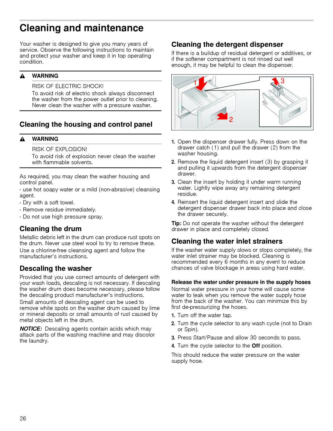 Bosch Appliances WAP24201UC manual Cleaning and maintenance 