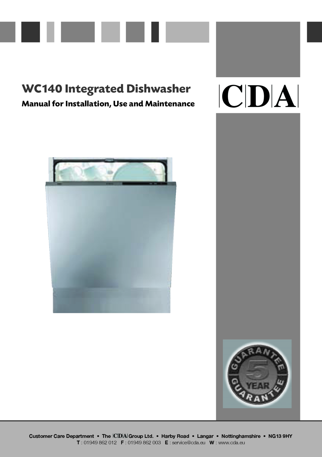 Bosch Appliances manual WC140 Integrated Dishwasher, Manual for Installation, Use and Maintenance, T 01949 