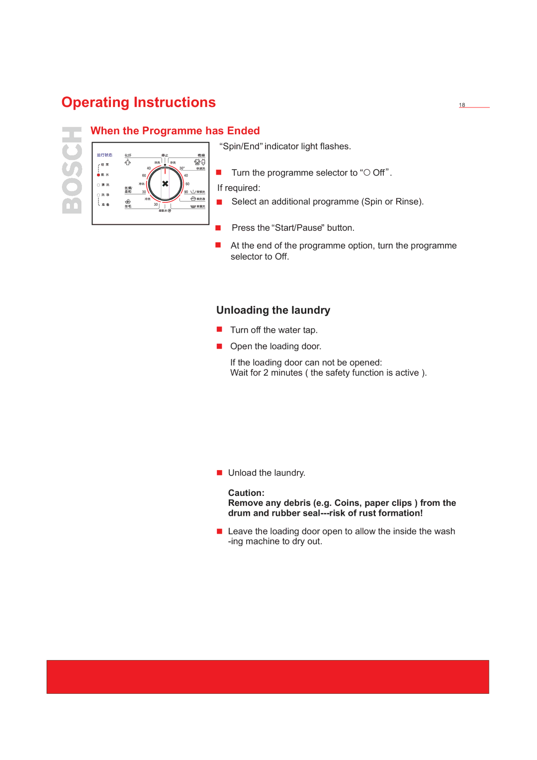 Bosch Appliances WFD50818 installation instructions When the Programme has Ended, Unloading the laundry 