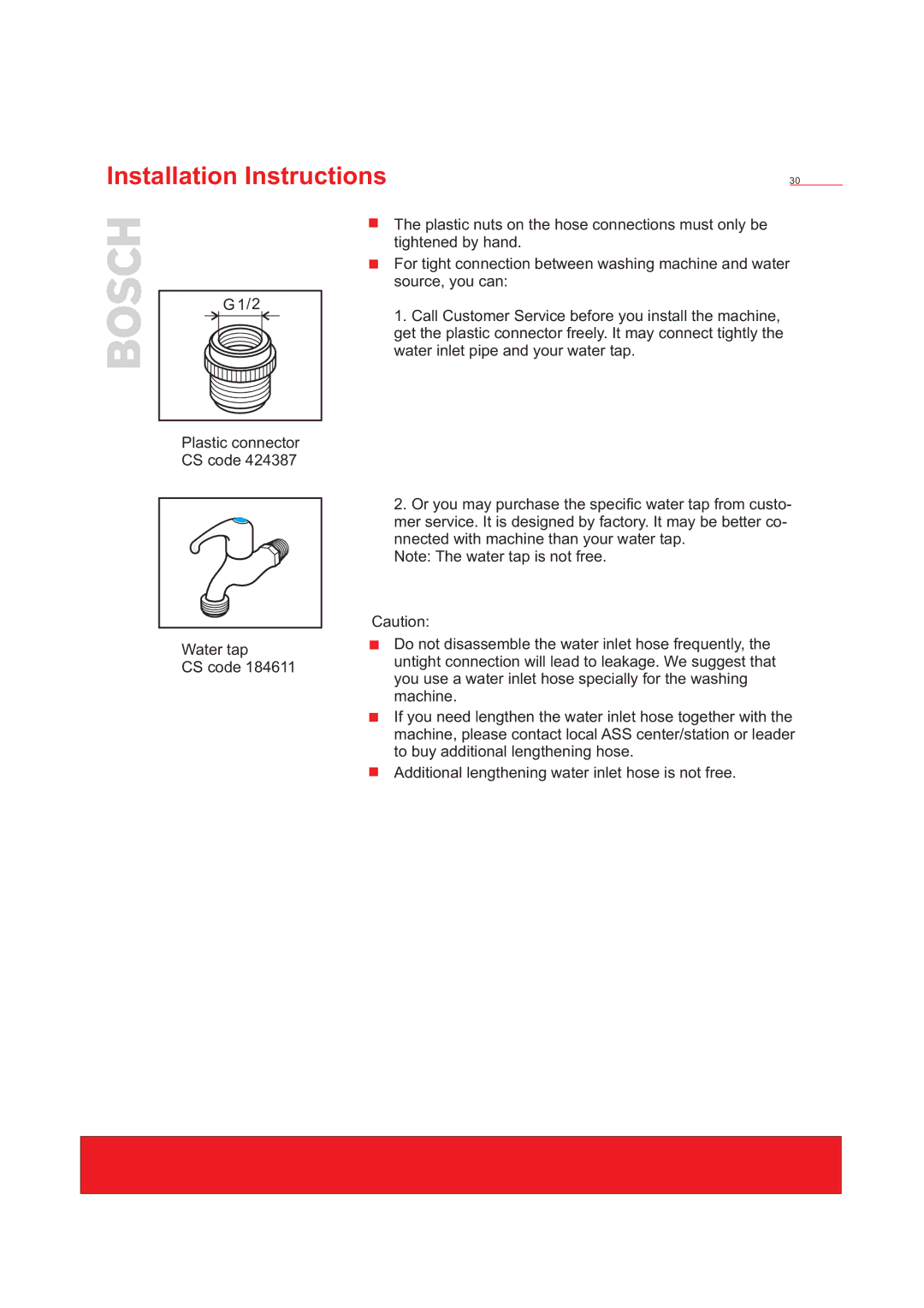 Bosch Appliances WFD50818 installation instructions Installation Instructions 