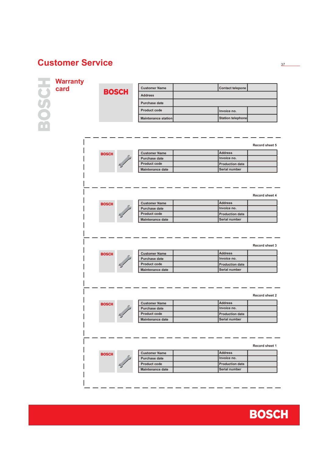 Bosch Appliances WFD50818 installation instructions Warranty card 