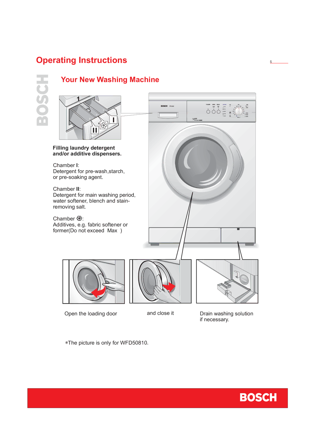 Bosch Appliances WFD50818 Your New Washing Machine, Filling laundry detergent and/or additive dispensers 