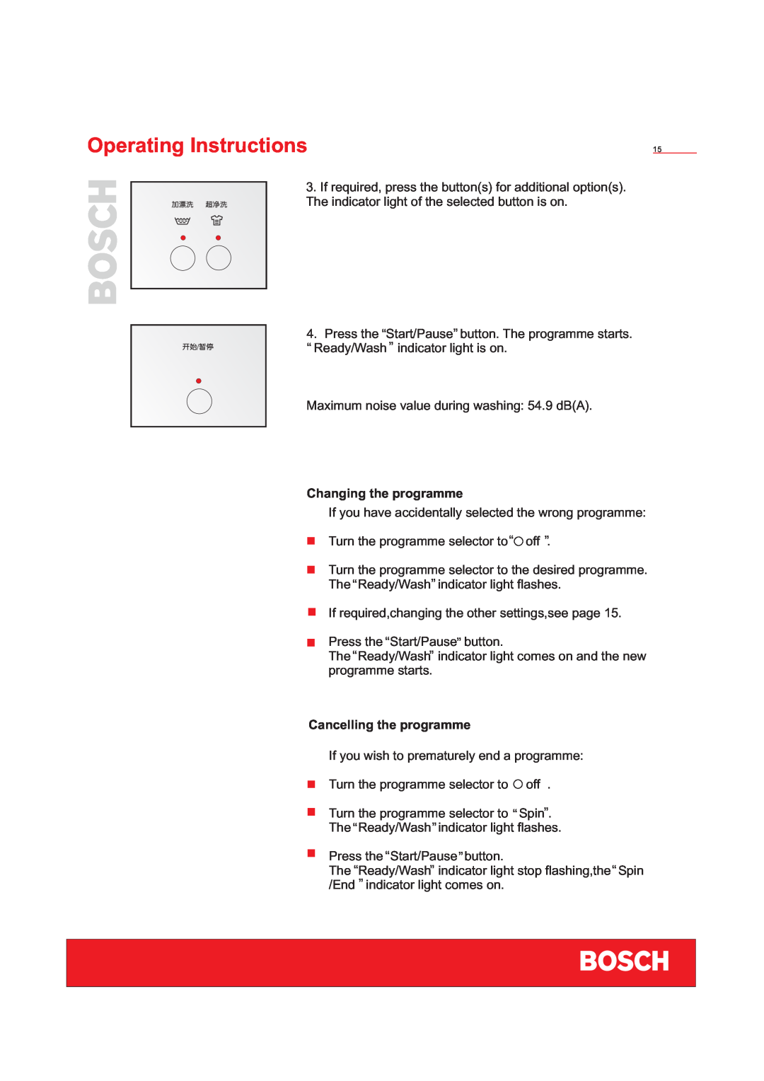Bosch Appliances WFD50818 Operating Instructions, Changing the programme, Cancelling the programme 