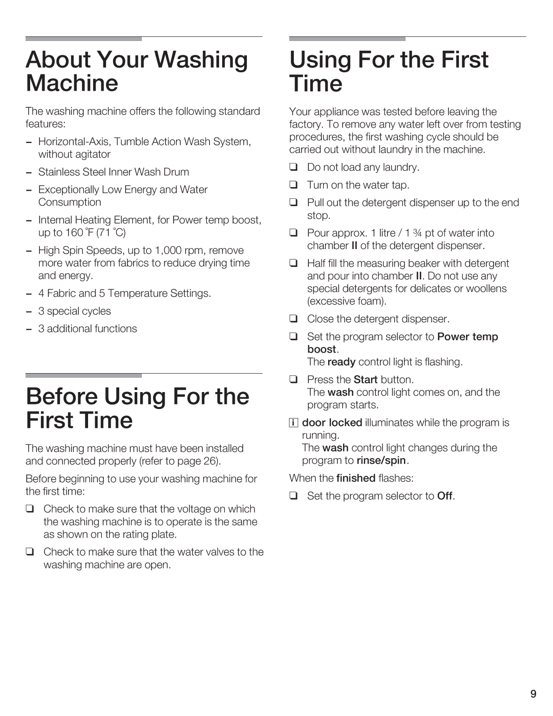 Bosch Appliances WFL 2050, WFL 2060 manual About Your Washing Using For the First MachineTime, Before Using For, First Time 